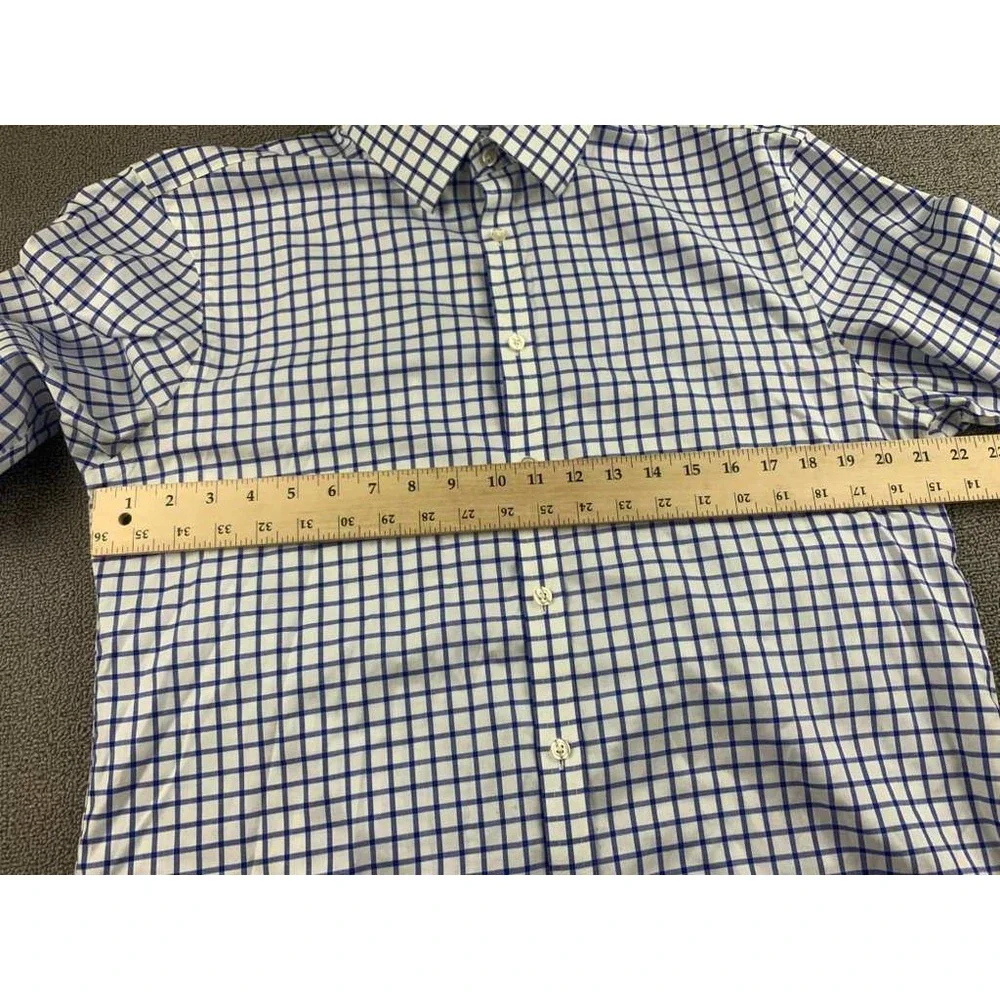 Charles Tyrwhitt Button Shirt Men 17/34 Blue‎ White Extra Slim Fit Check Cotton